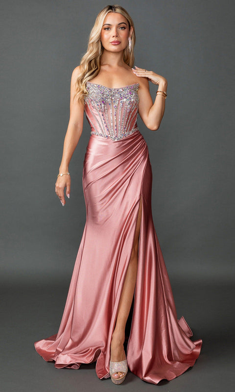 Dancing Queen 4580 Jeweled Strapless with Slit Prom & Evening Gown