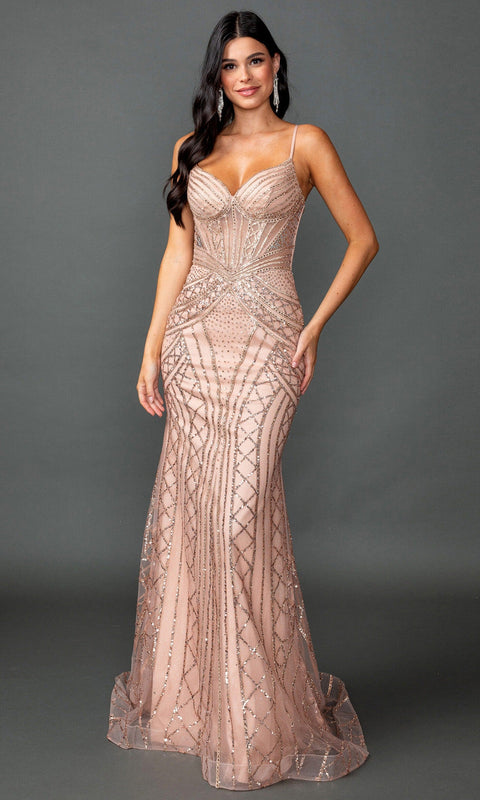 Dancing Queen 4584 Sweetheart Geometric Beaded Prom & Evening Gown