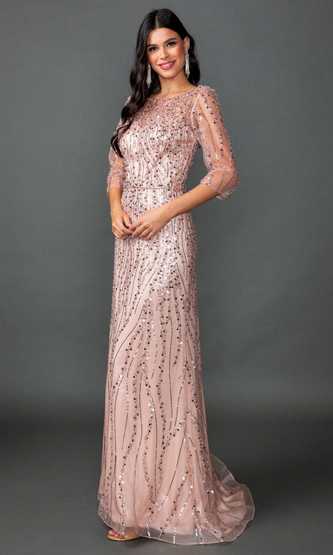 Dancing Queen 4588 Illusion Sleeve Shimmer Prom & Evening Gown