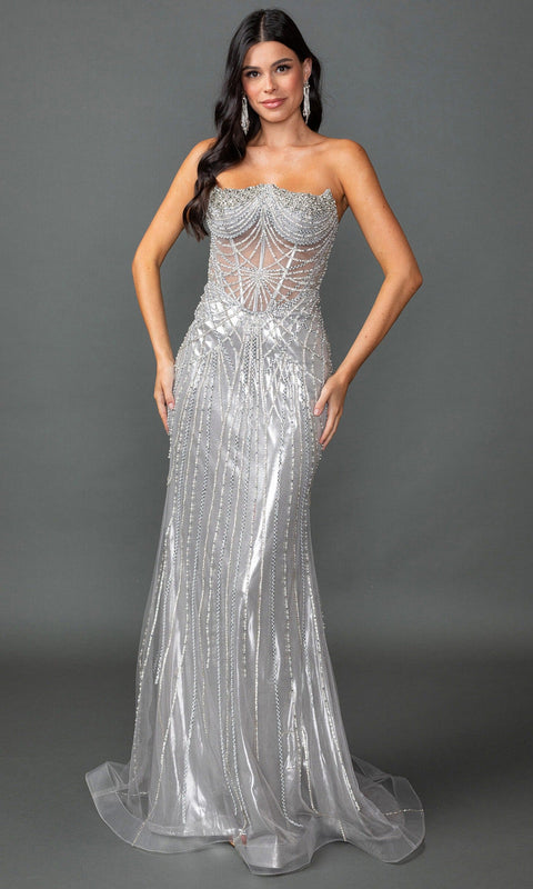 Dancing Queen 4596 Strapless Dazzling Beaded Prom & Evening Gown
