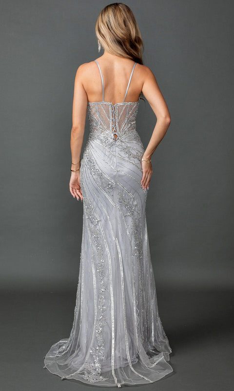 Dancing Queen 4599 Beaded Applique Spaghetti Strap Prom & Evening Gown