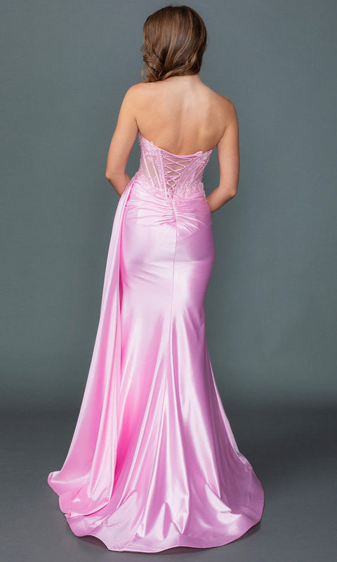 Dancing Queen 4603 Sweetheart Neck Draped High Slit Prom & Evening Gown