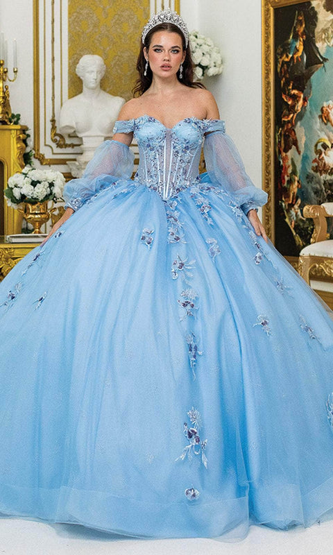 Dancing Queen 5005 - Puff Sleeve Embellished Sweetheart Ballgown