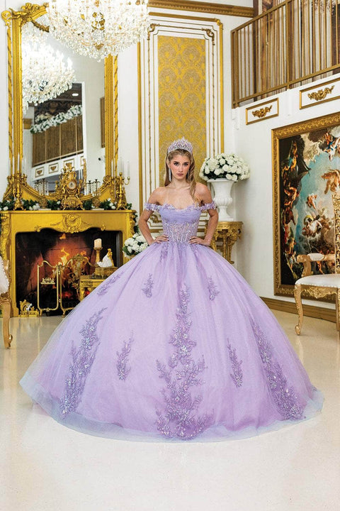 Dancing Queen 5011 - Off-Shoulder Appliqued Gown with Bow