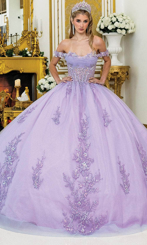 Dancing Queen 5011 - Off-Shoulder Appliqued Gown with Bow