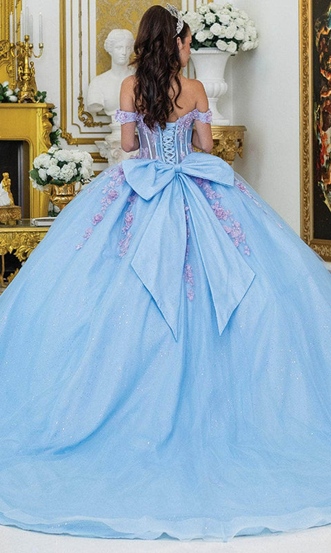 Dancing Queen 5016 - Lace-Up Floral Ballgown with Bow Accent