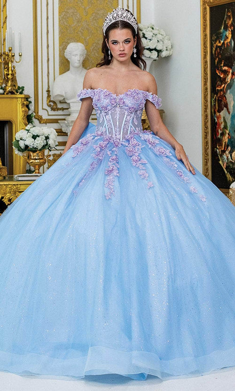 Dancing Queen 5016 - Lace-Up Floral Ballgown with Bow Accent