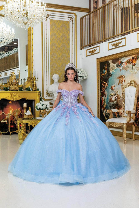 Dancing Queen 5016 - Lace-Up Floral Ballgown with Bow Accent