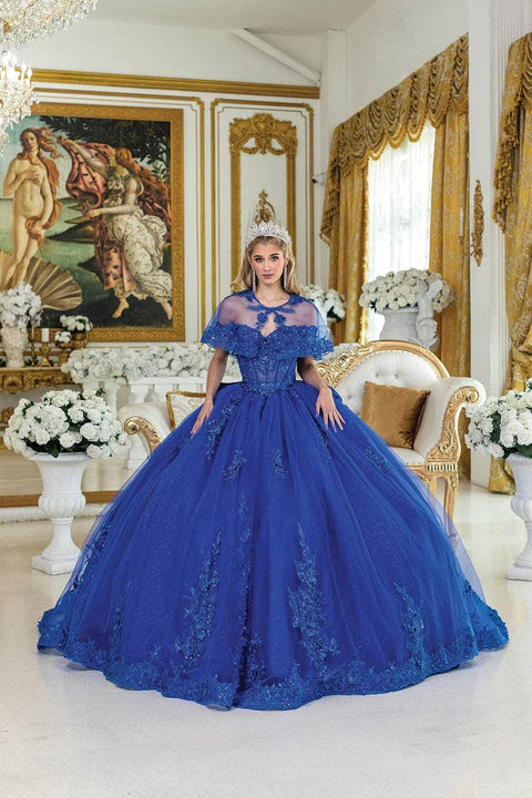 Dancing Queen 5054 - Off-Shoulder Lace Applique Capelet Gown