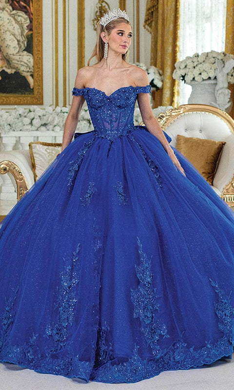 Dancing Queen 5054 - Off-Shoulder Lace Applique Capelet Gown