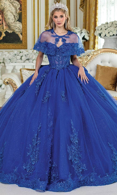 Dancing Queen 5054 - Off-Shoulder Lace Applique Capelet Gown