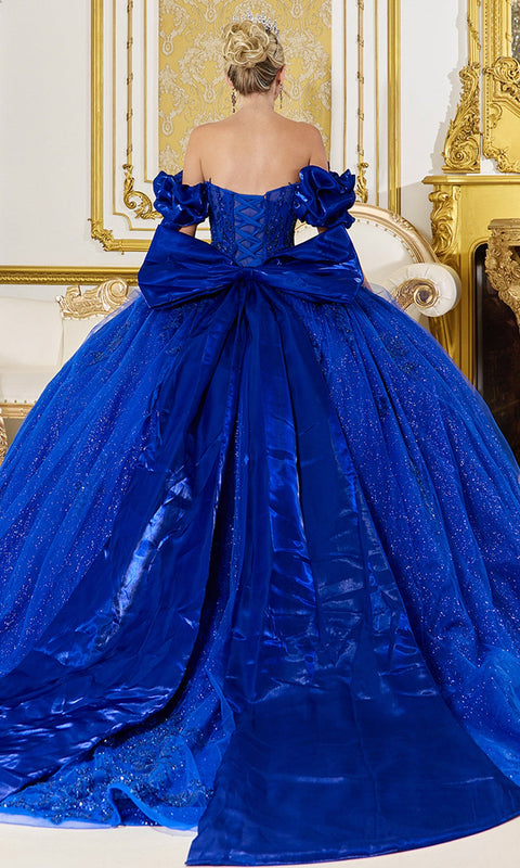 Dancing Queen 5080 Glitter Tulle Puff Sleeve Quinceanera Quinceañera Ball Gown