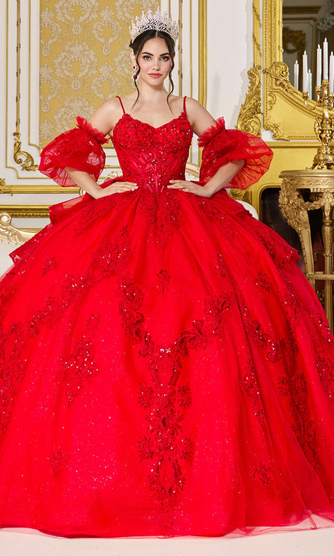 Dancing Queen 5153 Sweetheart Embellished with Puff Sleeves Quinceañera Ball Gown