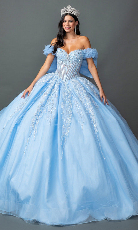 Dancing Queen 5160 Oversized Bow Ruffle Sleeve Tulle Quinceañera Ball Gown