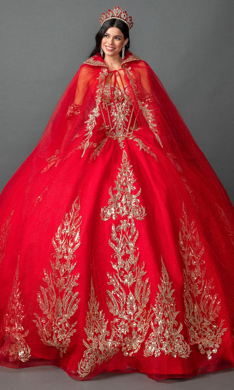Dancing Queen 5161 Sweetheart Applique with Hooded Cape Quinceañera Ball Gown
