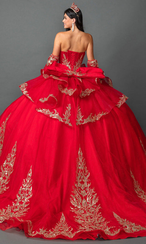 Dancing Queen 5161 Sweetheart Applique with Hooded Cape Quinceañera Ball Gown