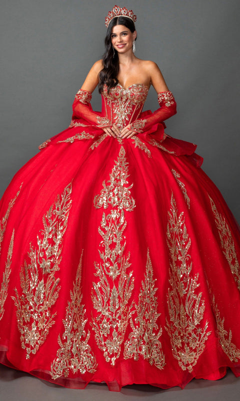 Dancing Queen 5161 Sweetheart Applique with Hooded Cape Quinceañera Ball Gown