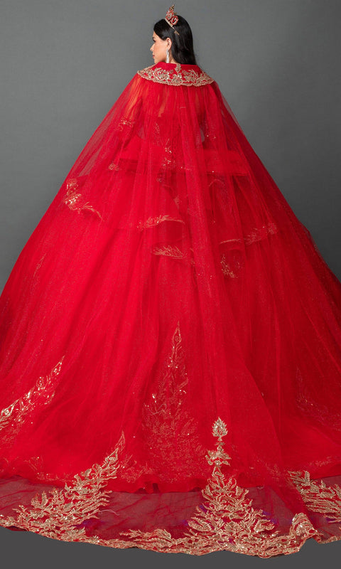 Dancing Queen 5161 Sweetheart Applique with Hooded Cape Quinceañera Ball Gown