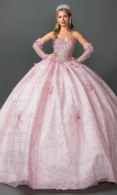 Dancing Queen 5173 Beaded Corset Strapless with Gloves Quinceañera Ball Gown