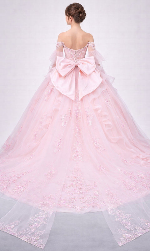 Dancing Queen 5179 Bell Sleeve Sweetheart Embroidered Quinceañera Ball Gown
