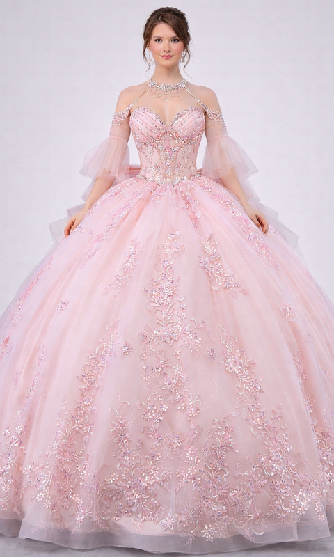 Dancing Queen 5179 Bell Sleeve Sweetheart Embroidered Quinceañera Ball Gown