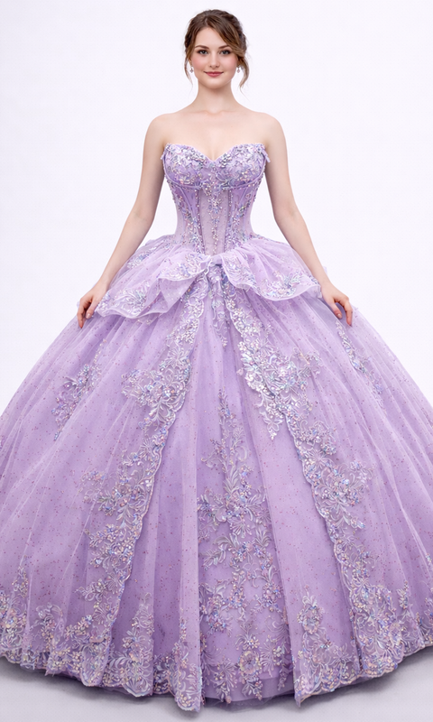 Dancing Queen 5188 Embroidered Sweetheart Back Bow Quinceañera Ball Gown