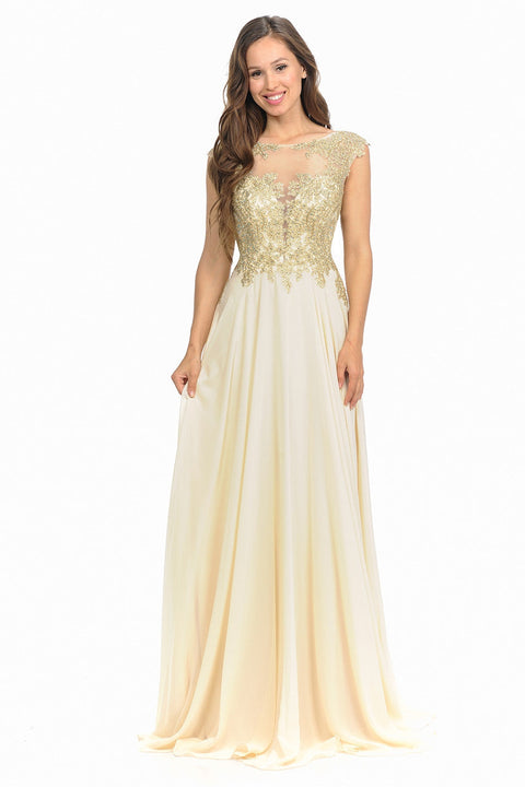 Long A Line Lace Applique Evening Dress Lenovia 8123