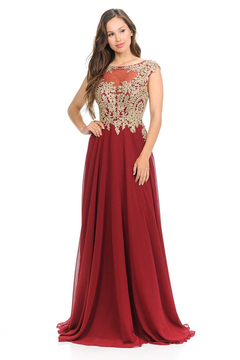Long A Line Lace Applique Evening Dress Lenovia 8123