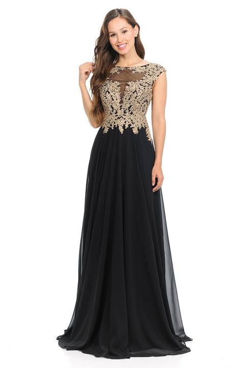 Long A Line Lace Applique Evening Dress Lenovia 8123