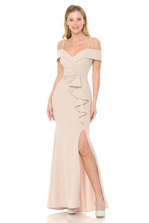 Long Formal Ruffle Slit Prom Dress Lenovia 5206
