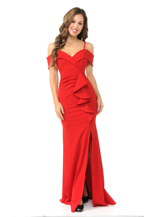 Long Formal Ruffle Slit Prom Dress Lenovia 5206