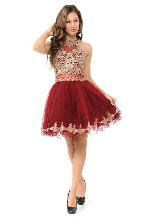 Short Homecoming Lace Applique Cocktail Dress Lenovia 8015