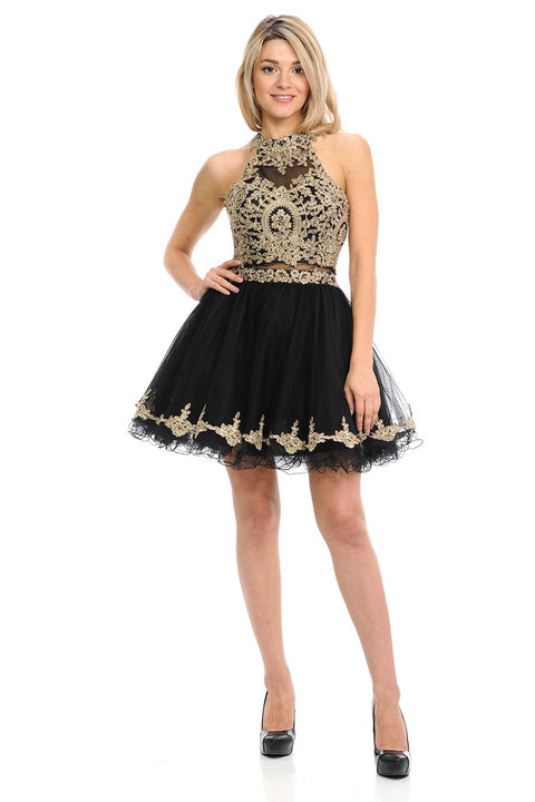 Short Homecoming Lace Applique Cocktail Dress Lenovia 8015