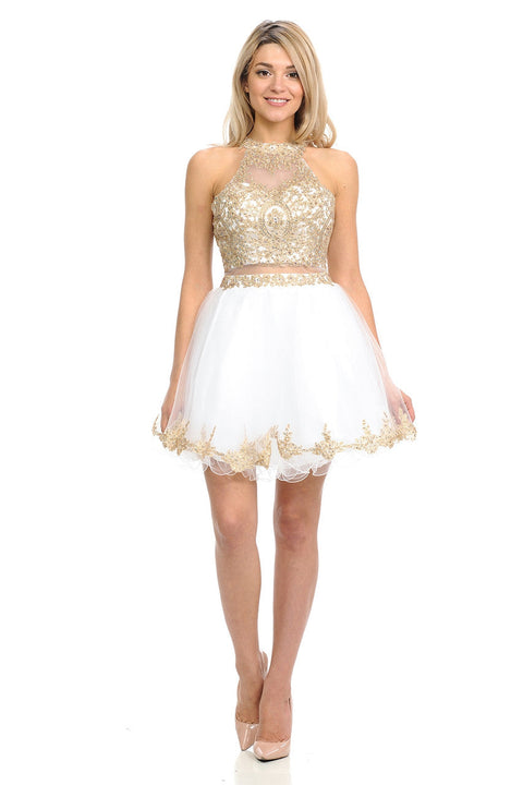 Short Homecoming Lace Applique Cocktail Dress Lenovia 8015