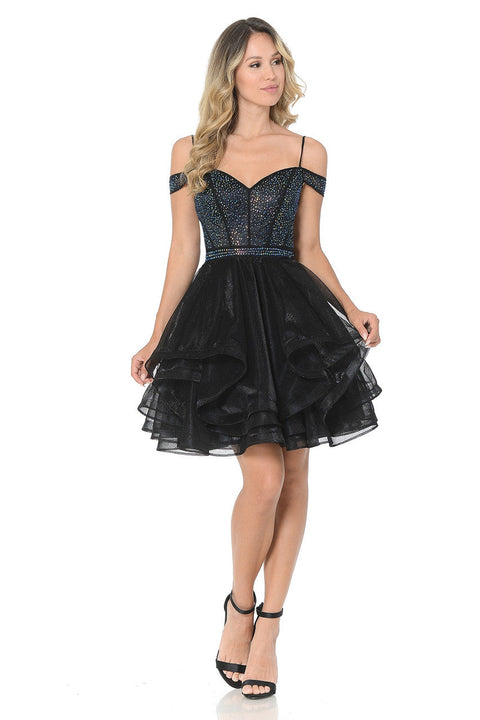 Mini Ruffle Homecoming Beaded Short Cocktail Dress Lenovia 8140