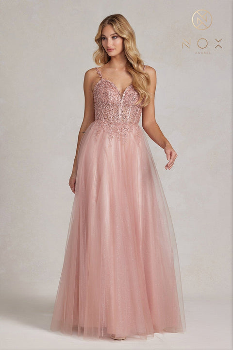 Nox Anabel A-line Tulle Gown with Embroidery F1086