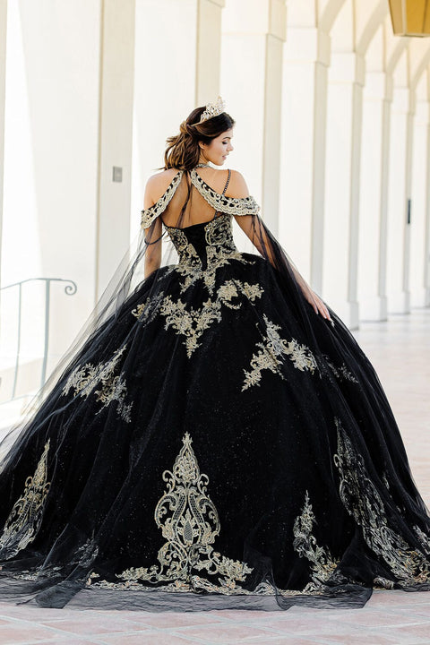Bella Princess PQ1016 embroidered applique cape ball gown by petite adele pq1016 — image 2.0