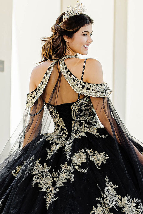 Bella Princess PQ1016 embroidered applique cape ball gown by petite adele pq1016 — image 9.0