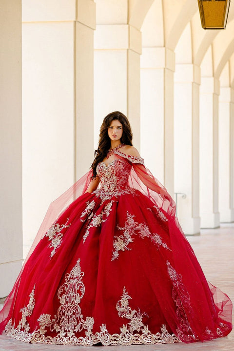 Bella Princess PQ1016 embroidered applique cape ball gown by petite adele pq1016 — image 12.0