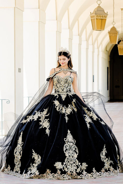 Bella Princess PQ1016 embroidered applique cape ball gown by petite adele pq1016 — image 6.0