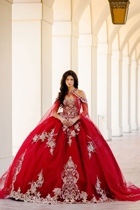 Bella Princess PQ1016 embroidered applique cape ball gown by petite adele pq1016 — image 14.0