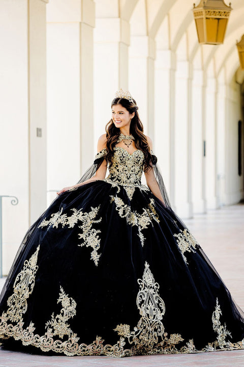 Bella Princess PQ1016 embroidered applique cape ball gown by petite adele pq1016 — image 8.0