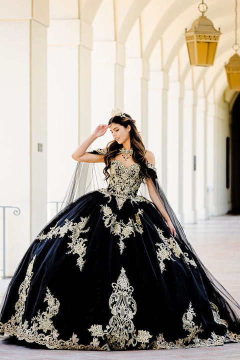 Bella Princess PQ1016 embroidered applique cape ball gown by petite adele pq1016 — image 1.0