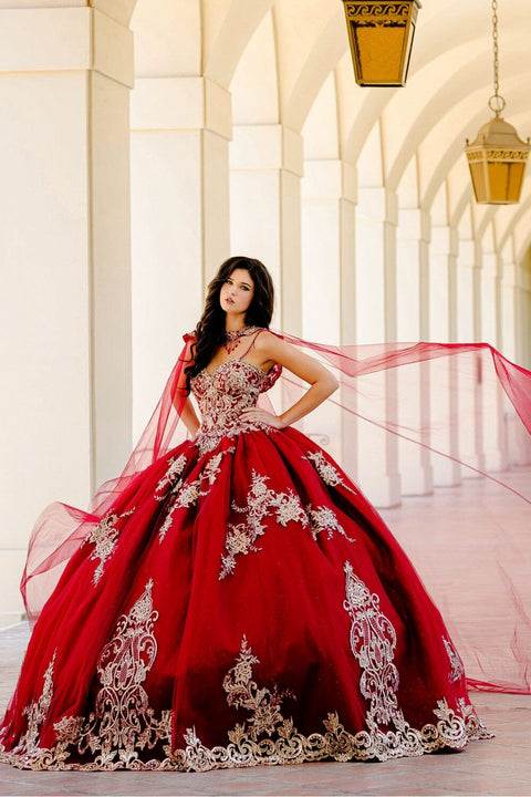 Bella Princess PQ1016 embroidered applique cape ball gown by petite adele pq1016 — image 10.0