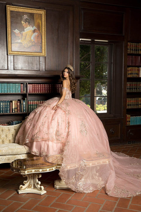Bella Princess PQ1059 embroidered cold shoulder ball gown by petite adele pq1059 — image 2.0