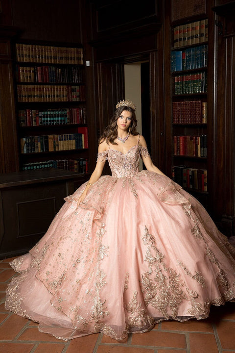 Bella Princess PQ1059 embroidered cold shoulder ball gown by petite adele pq1059 — image 1.0