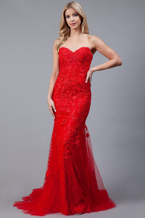 Amelia Couture 7024 Strapless Embroidered Mermaid Dress