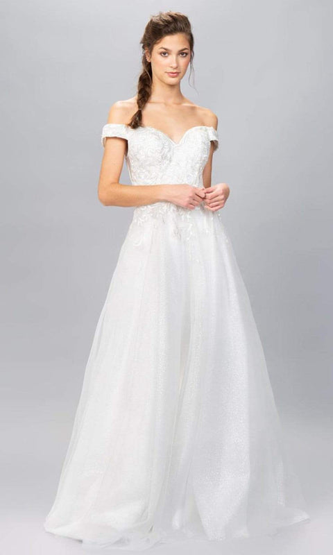 Eureka 9191 applique off shoulder a-line gown — eureka fashion  off shoulder a line evening dress evening dresses xs off white 27998366695507