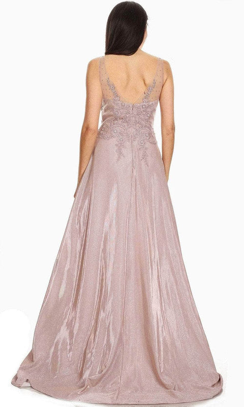 Eureka 9606 applique metallic sleeveless a-line gown — eureka fashion  embroidered bodice a line gown special occasion dress 29869380010067