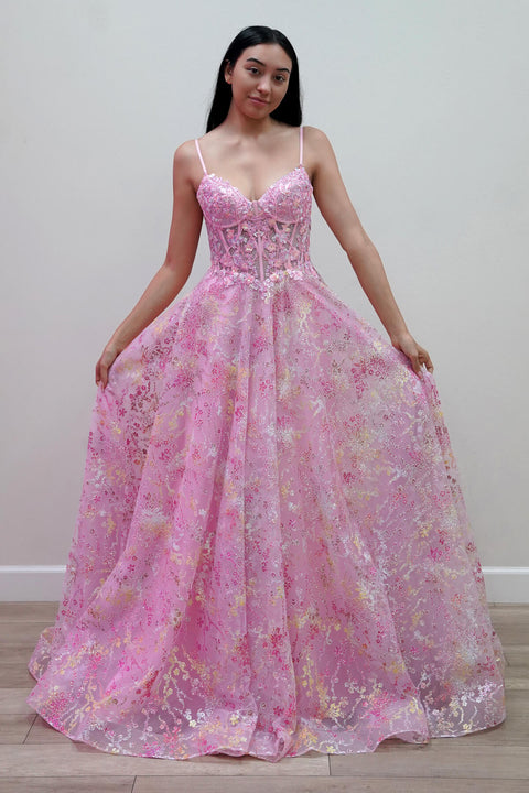 Juliet JT2642G Long Fitted Strapless Corset Tulle Prom Dress – Baby Pink